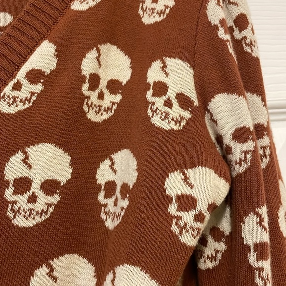 RARE skeleton skull cardigan rust brown tan sweater rockabilly punk metal goth - Picture 6 of 11